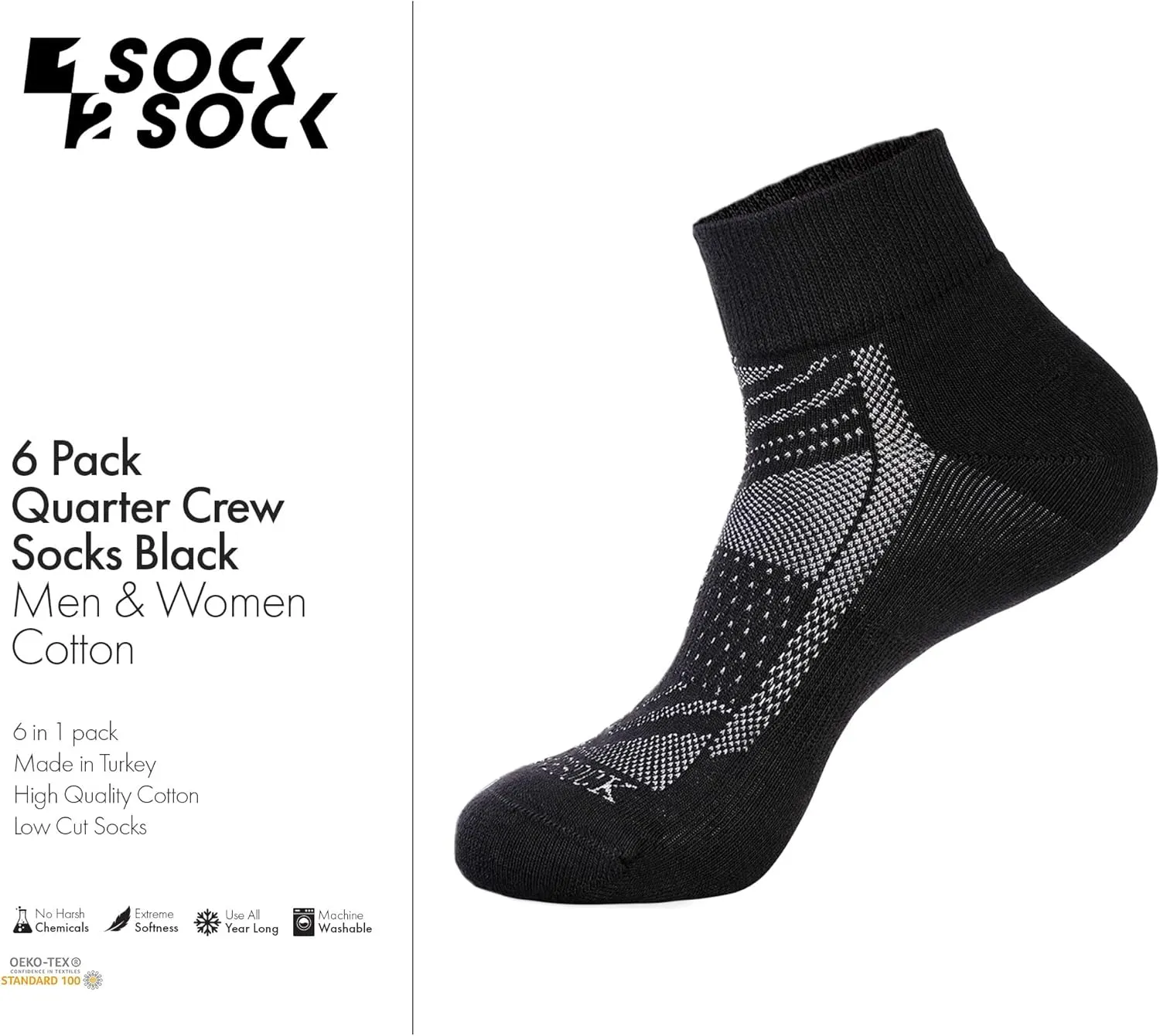 1SOCK2SOCK 6 Pack Ankle Athletic Socks for Men & Women Cotton- Crew Socks- Low Cut- Quarter Cushion Running Socks