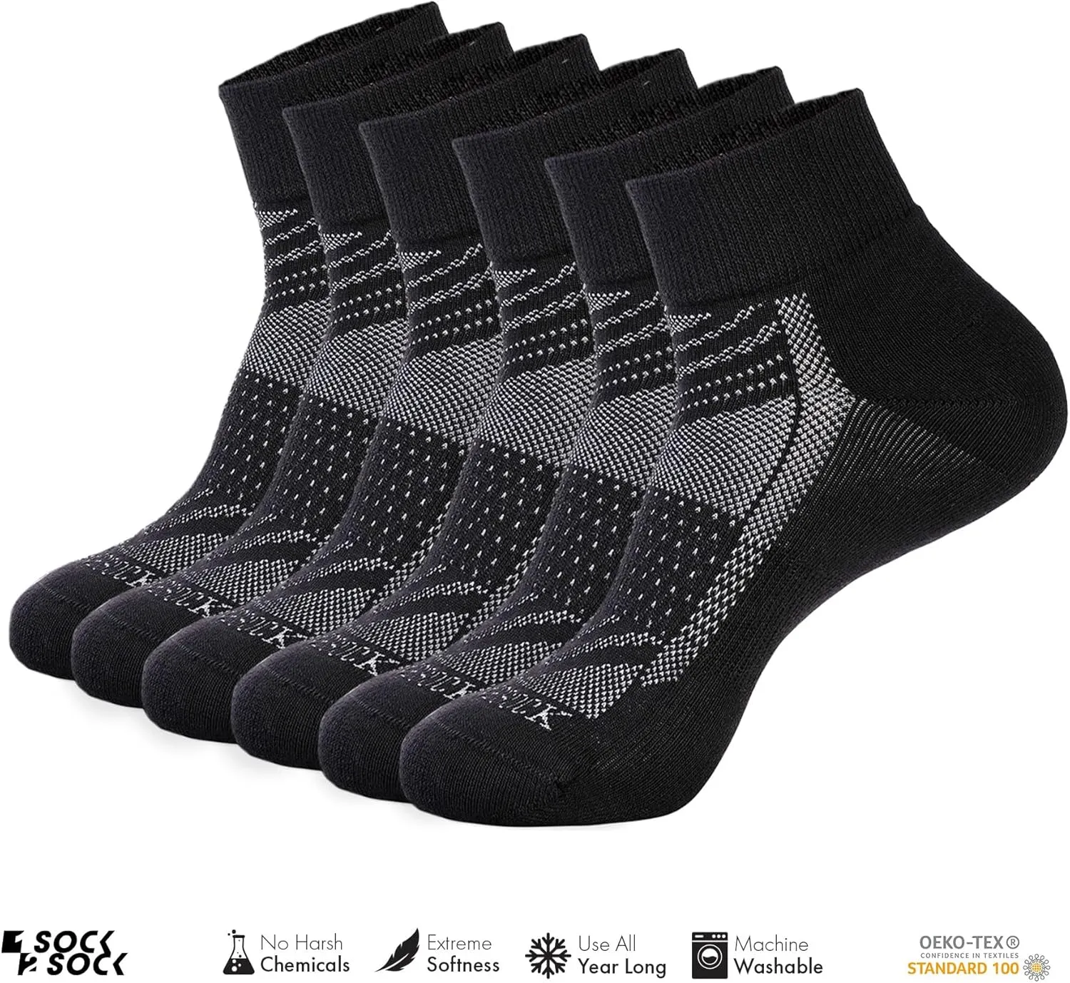 1SOCK2SOCK 6 Pack Ankle Athletic Socks for Men & Women Cotton- Crew Socks- Low Cut- Quarter Cushion Running Socks