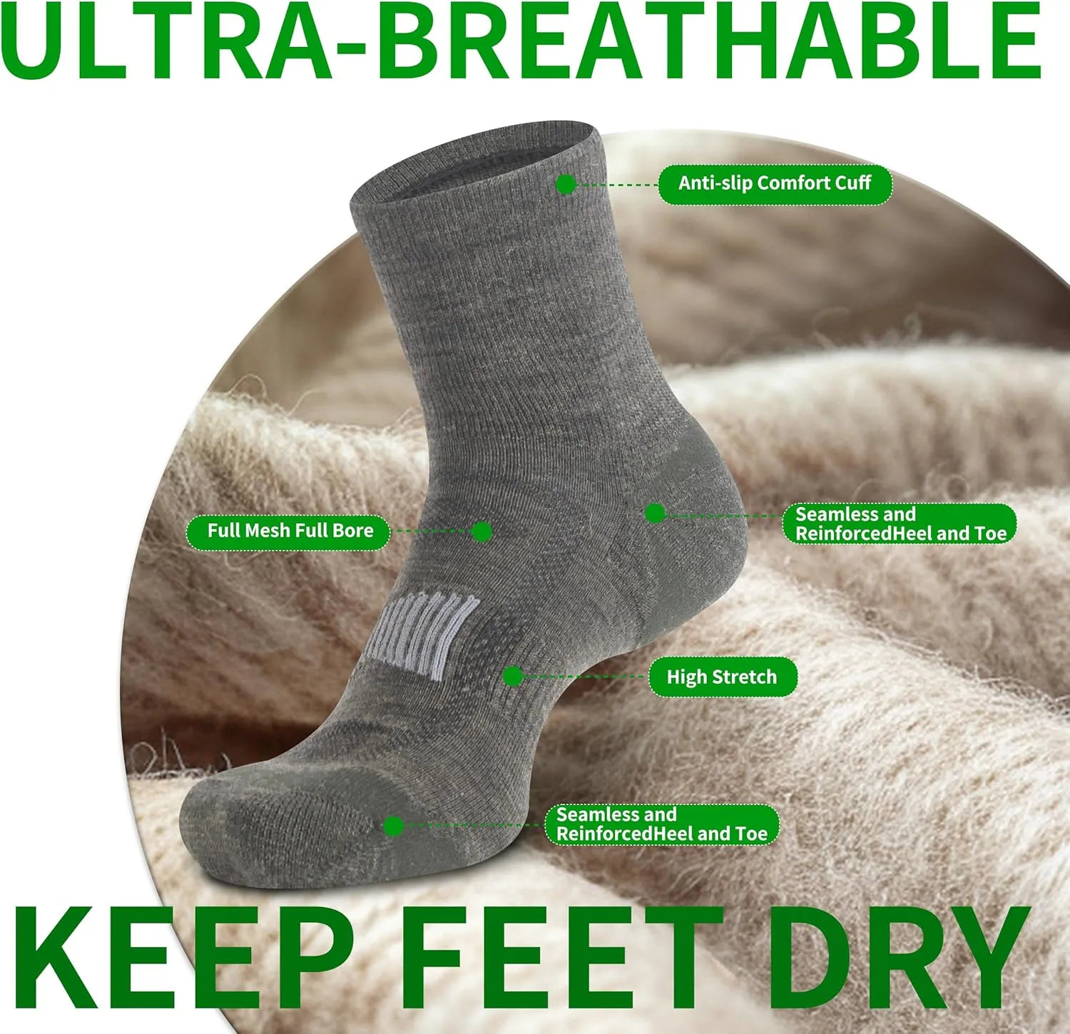 90% Merino Wool Socks for Men Athletic Ankle Socks for Women with Arch Support Breathable Soft Wool Ankle Socks,3 Pairs
