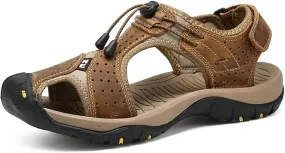 ailishabroy Men's Sport Sandals Outdoor Hiking Leather Closed Toe Sandals