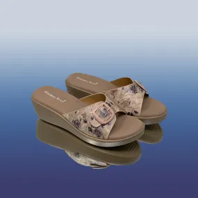 Beige Floral Comfort Wedge Sandals