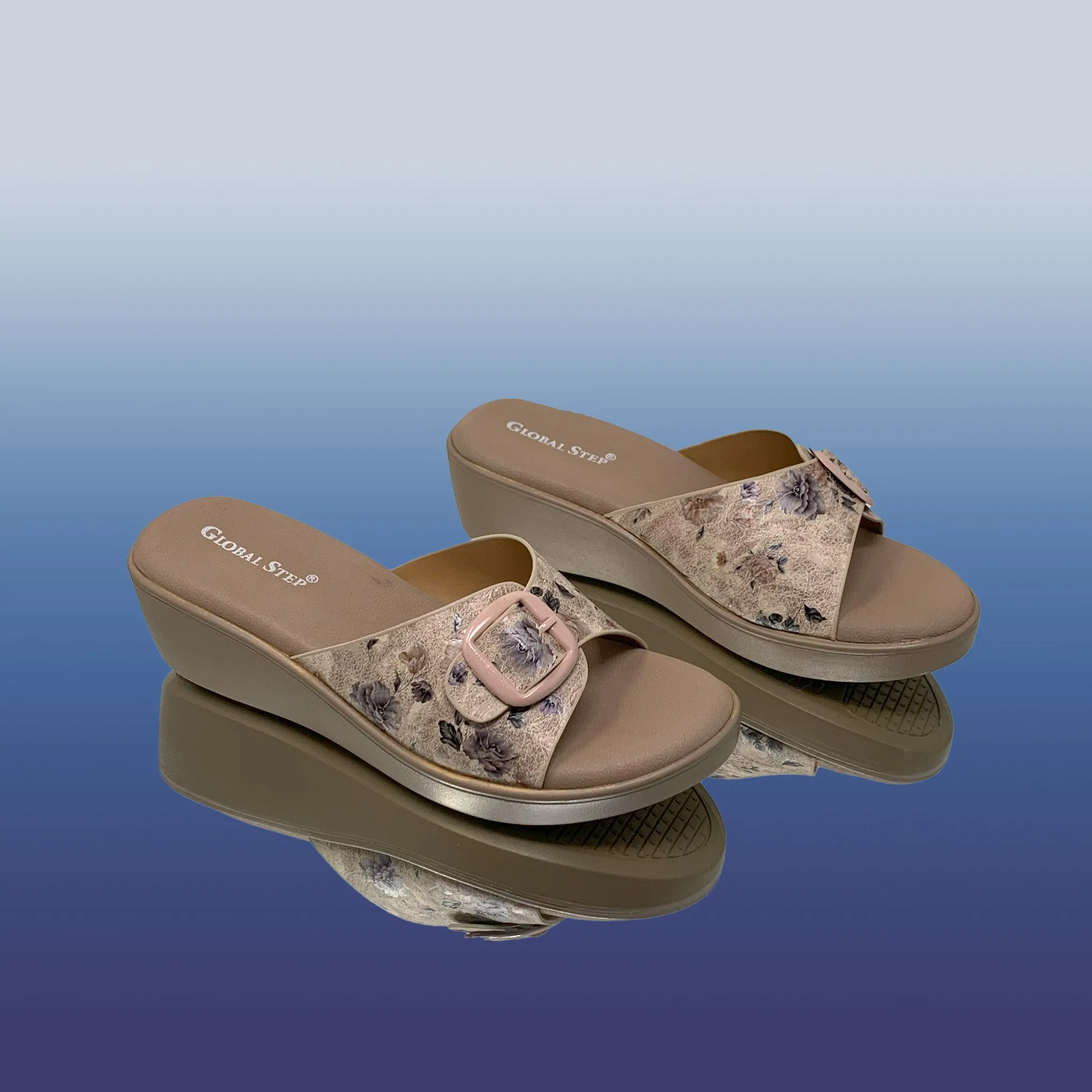 Beige Floral Comfort Wedge Sandals
