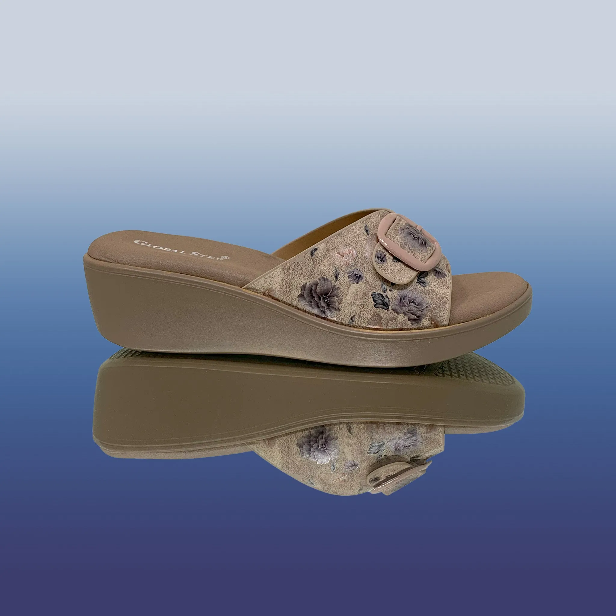 Beige Floral Comfort Wedge Sandals