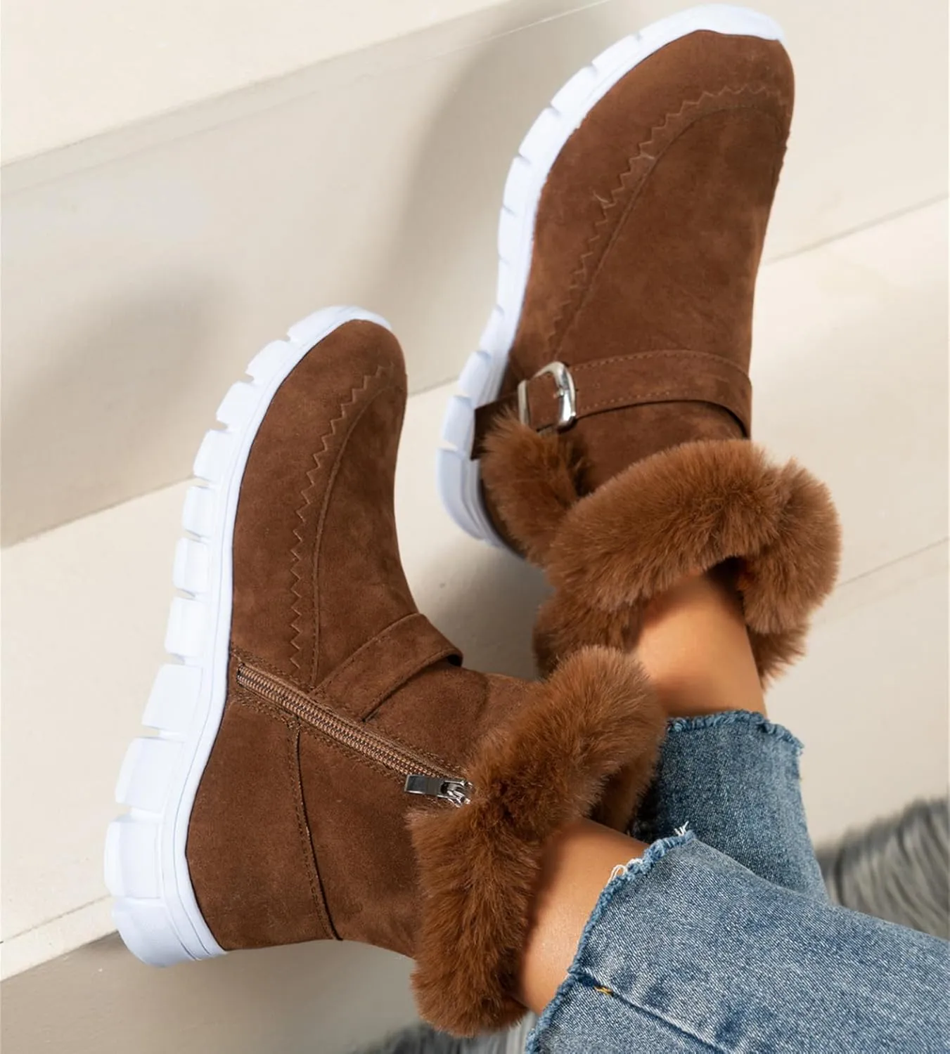 Boots For Women Ankle Booties With Fur Lined Snow Boots Anti-Slip Outdoor Winter Boots Warm Comfortable Loafers Shoes