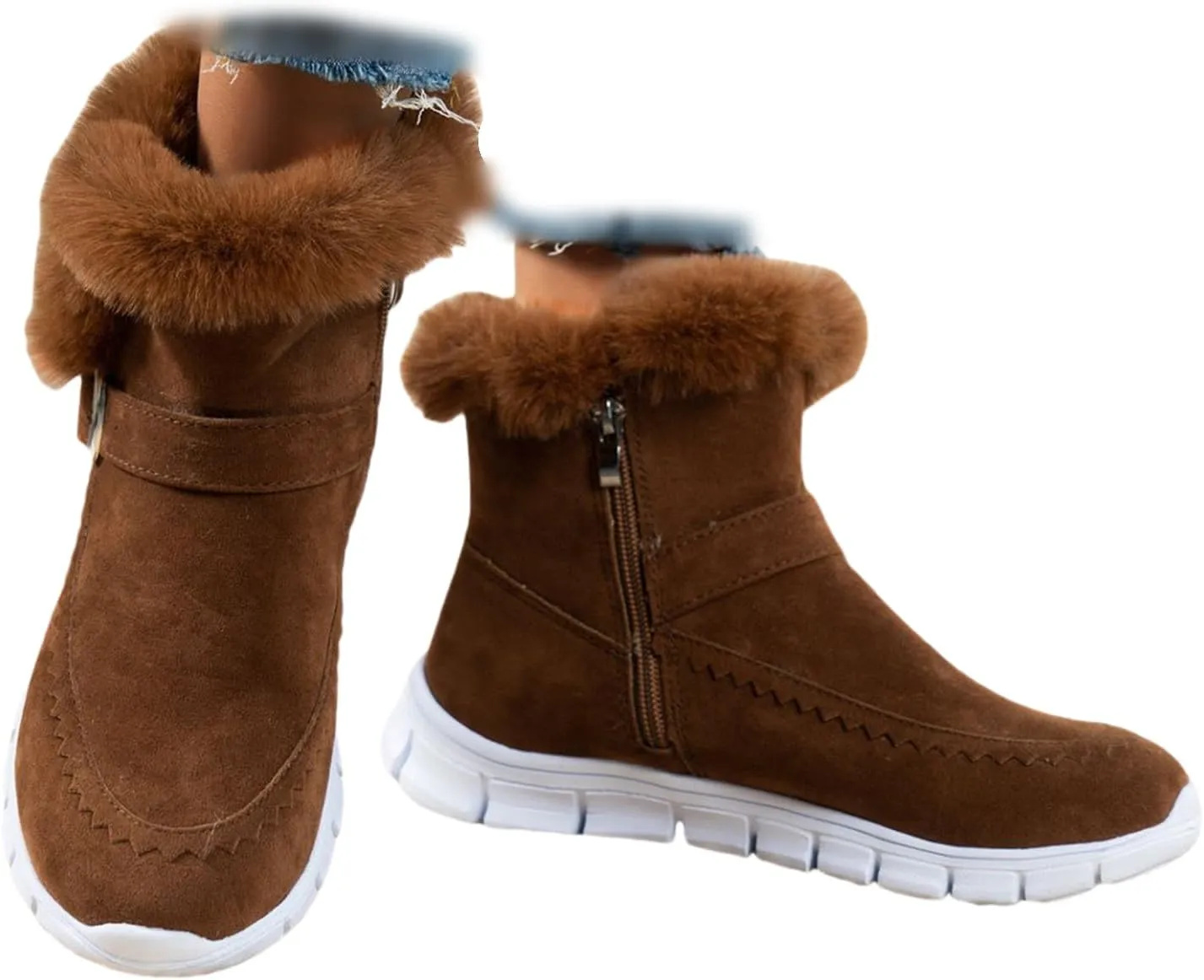 Boots For Women Ankle Booties With Fur Lined Snow Boots Anti-Slip Outdoor Winter Boots Warm Comfortable Loafers Shoes