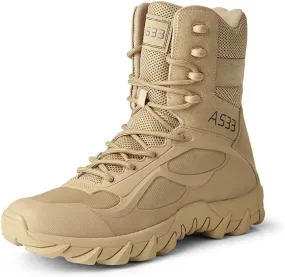 BORAMAX Men's Military Tactical Work Boots Side Zipper Leather Motorcycle Combat Boots for Hiking Motorcycle Climbing