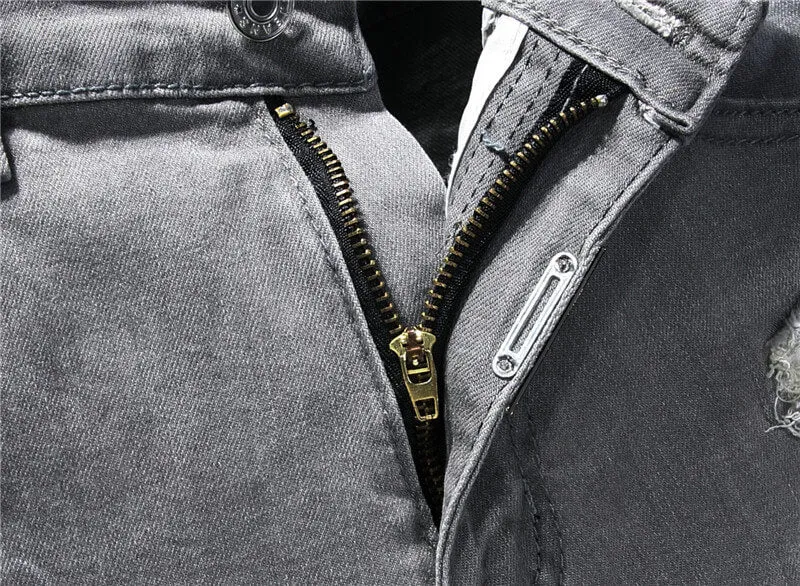 Cat Whiskers Elasticity Mid Waist Pencil Pants Fit Men's Jeans