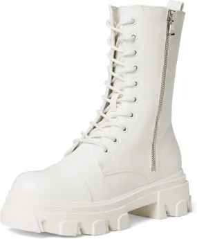 DREAM PAIRS Women’s Combat Boots Lace up Mid Calf Boots Low Heel Chunky Platform Lug Sole Boots
