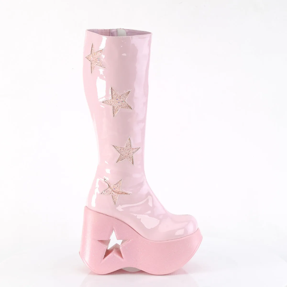 DYNAMITE-218 DemoniaCult Baby Pink Patent Sexy Women's Mid-Calf & Knee High Boots (Alternative Footwear)