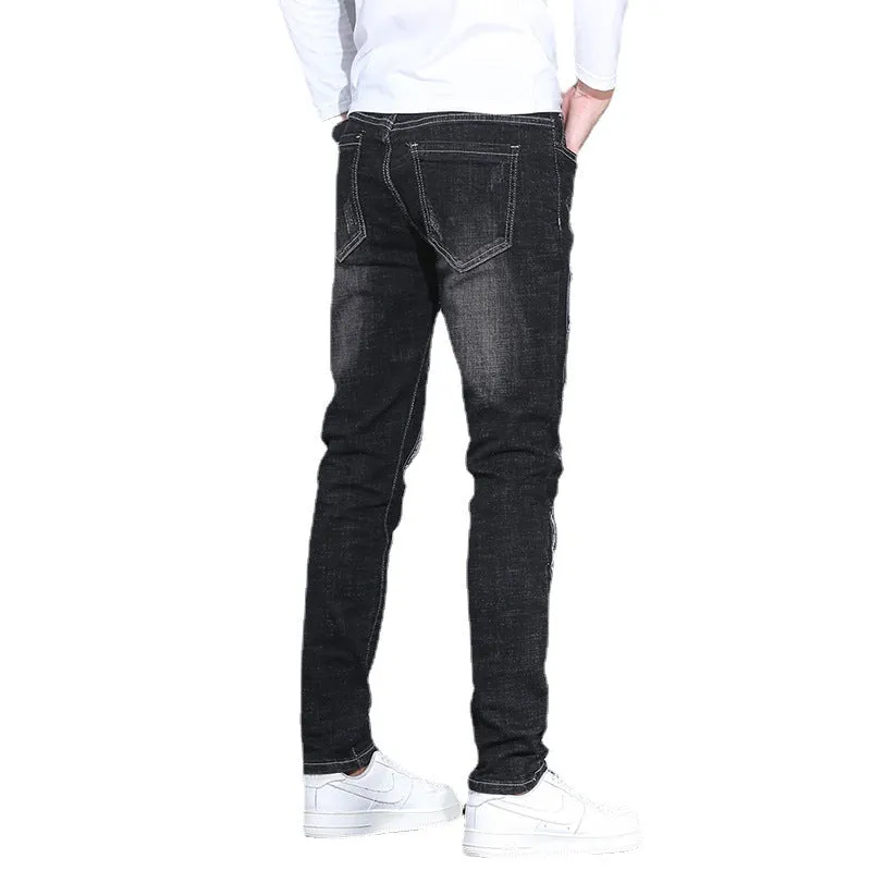 Eagle Head Embroidery Printed Denim Men's Patch Straight Pants