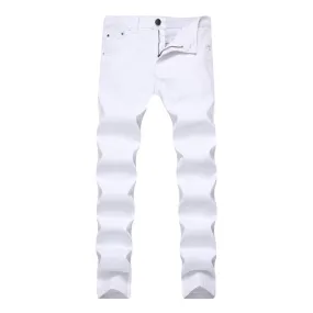 Elasticity Men's Jeans Slim Pencil Pants Mid Waisted Jeans