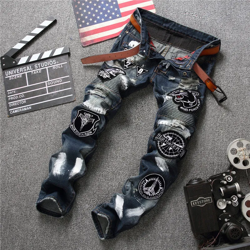 Fit Men's Jeans Juniors Frayed Mid Waist Jeans Straight Pants