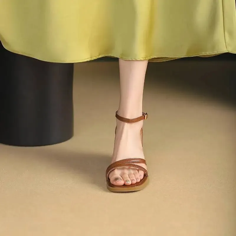 Genevieve - Chic Retro Peep-Toe Sandals for Women