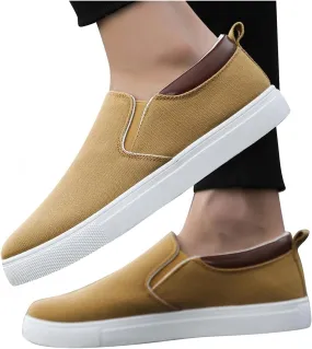 Hbeylia Slip On Loafers Fashion Sneakers for Men Casual Breathable Low Cut Canvas Shoes Unisex Classic Cloth Low-Top Trainers Walking Driving Shoes Flats Boat Shoes for Male Outdoor Sports