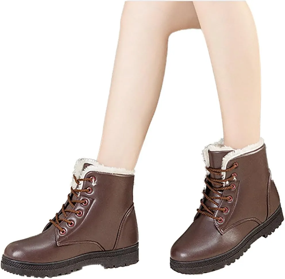 Inornever Waterproof Snow Boots for Women Platform Sneaker Shoes Winter Outdoor PU Leather Ankle Boots