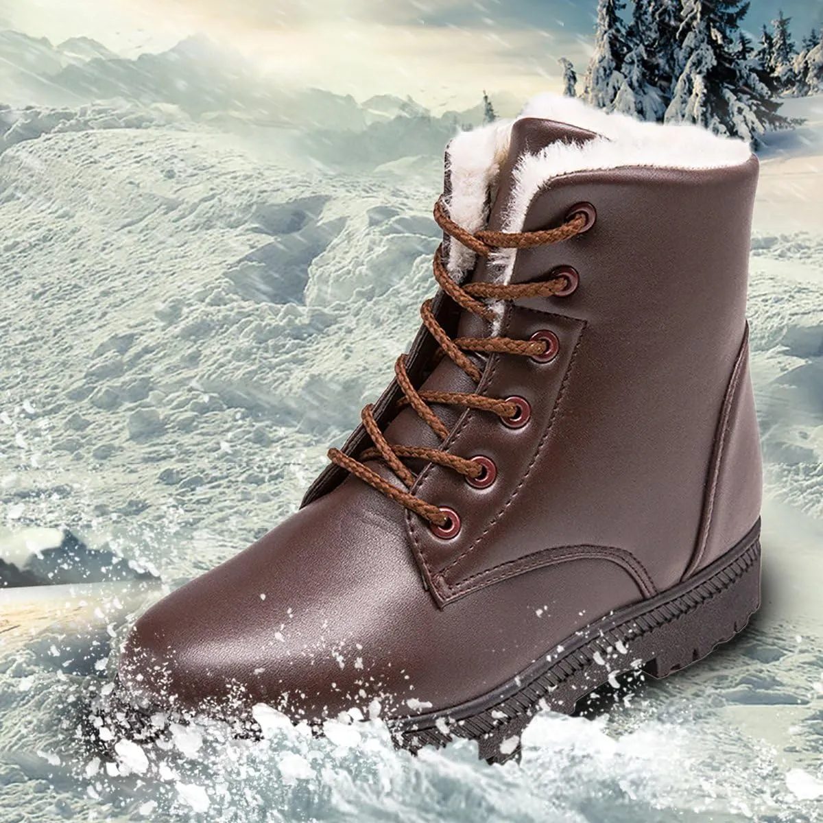 Inornever Waterproof Snow Boots for Women Platform Sneaker Shoes Winter Outdoor PU Leather Ankle Boots