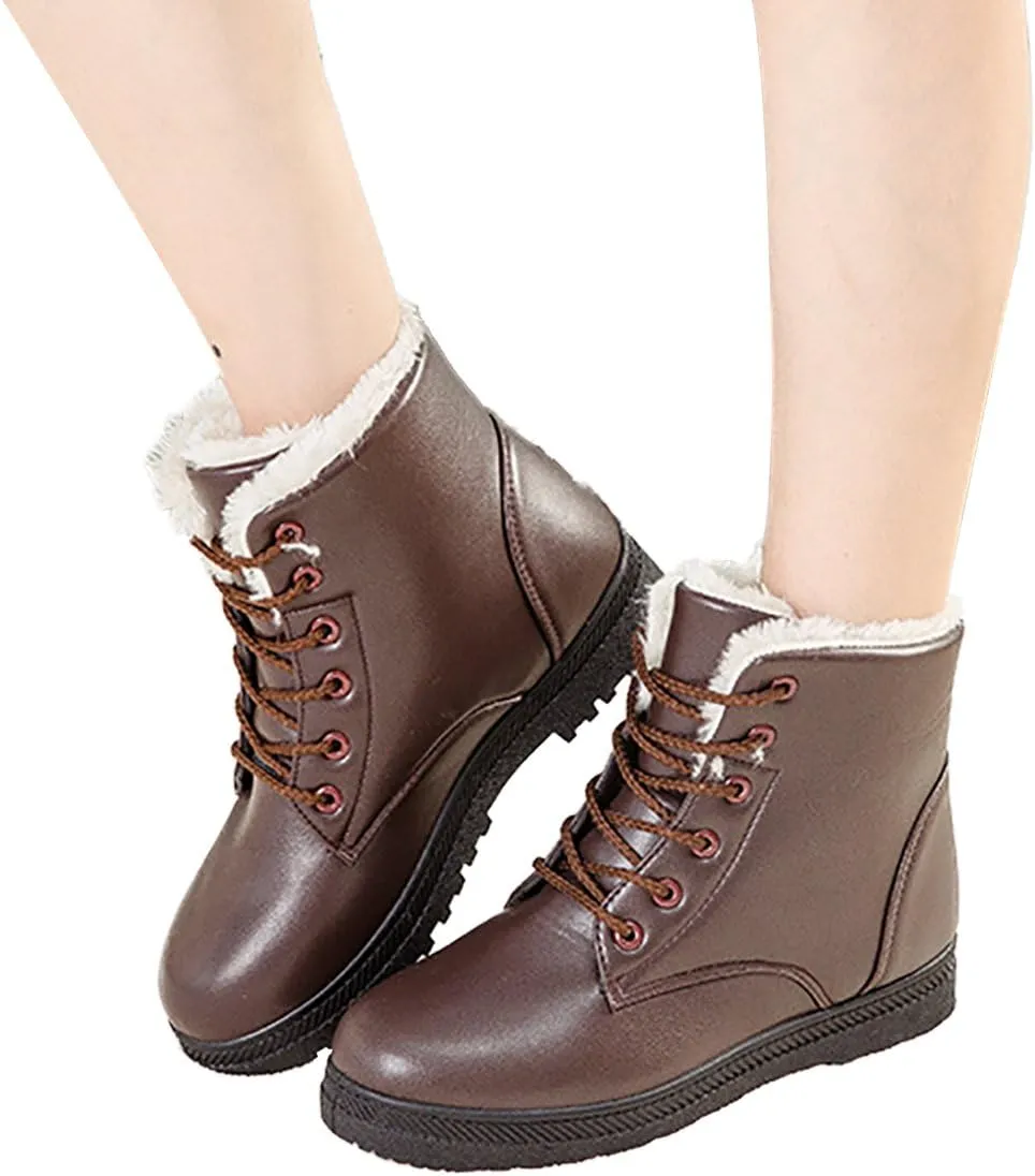 Inornever Waterproof Snow Boots for Women Platform Sneaker Shoes Winter Outdoor PU Leather Ankle Boots