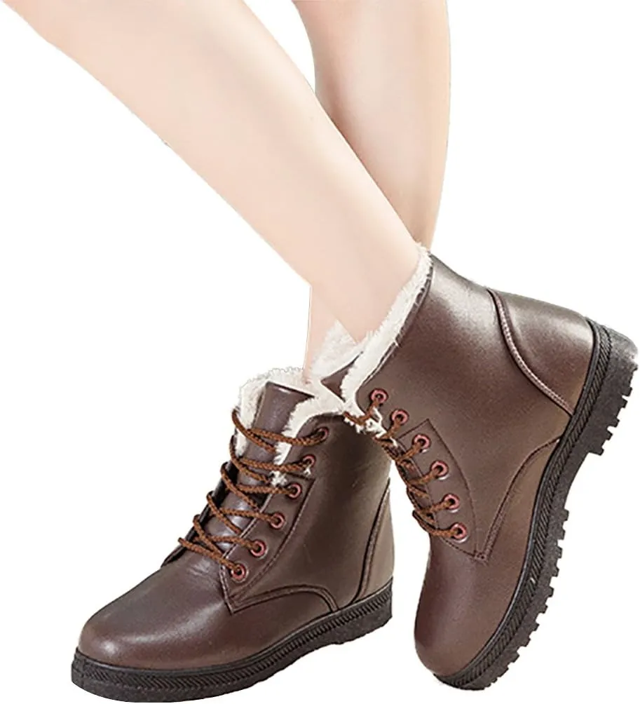 Inornever Waterproof Snow Boots for Women Platform Sneaker Shoes Winter Outdoor PU Leather Ankle Boots
