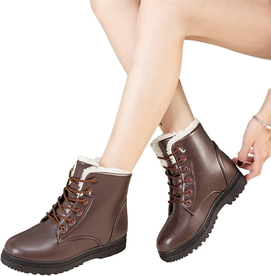 Inornever Waterproof Snow Boots for Women Platform Sneaker Shoes Winter Outdoor PU Leather Ankle Boots