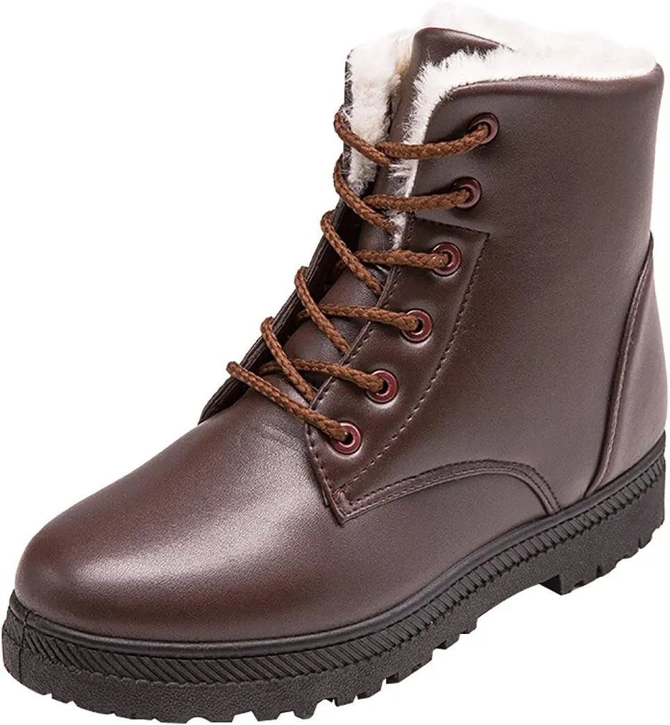 Inornever Waterproof Snow Boots for Women Platform Sneaker Shoes Winter Outdoor PU Leather Ankle Boots