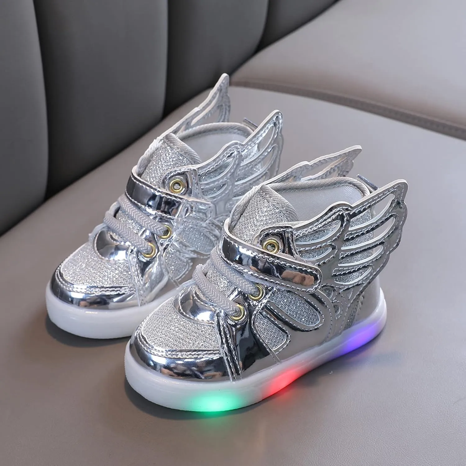 Kids Baby Light Luminous Shoes Boys Girls Glitter Sequins Sport Shoes Breathable Warm LED Light Up Infant Athletic