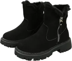 Ladmiple Snow Boots For Women Cute Tall Mid Calf Winter Warm Shoes Slip On Outdoor Fur Lined Fashion Casual Ankle Booties