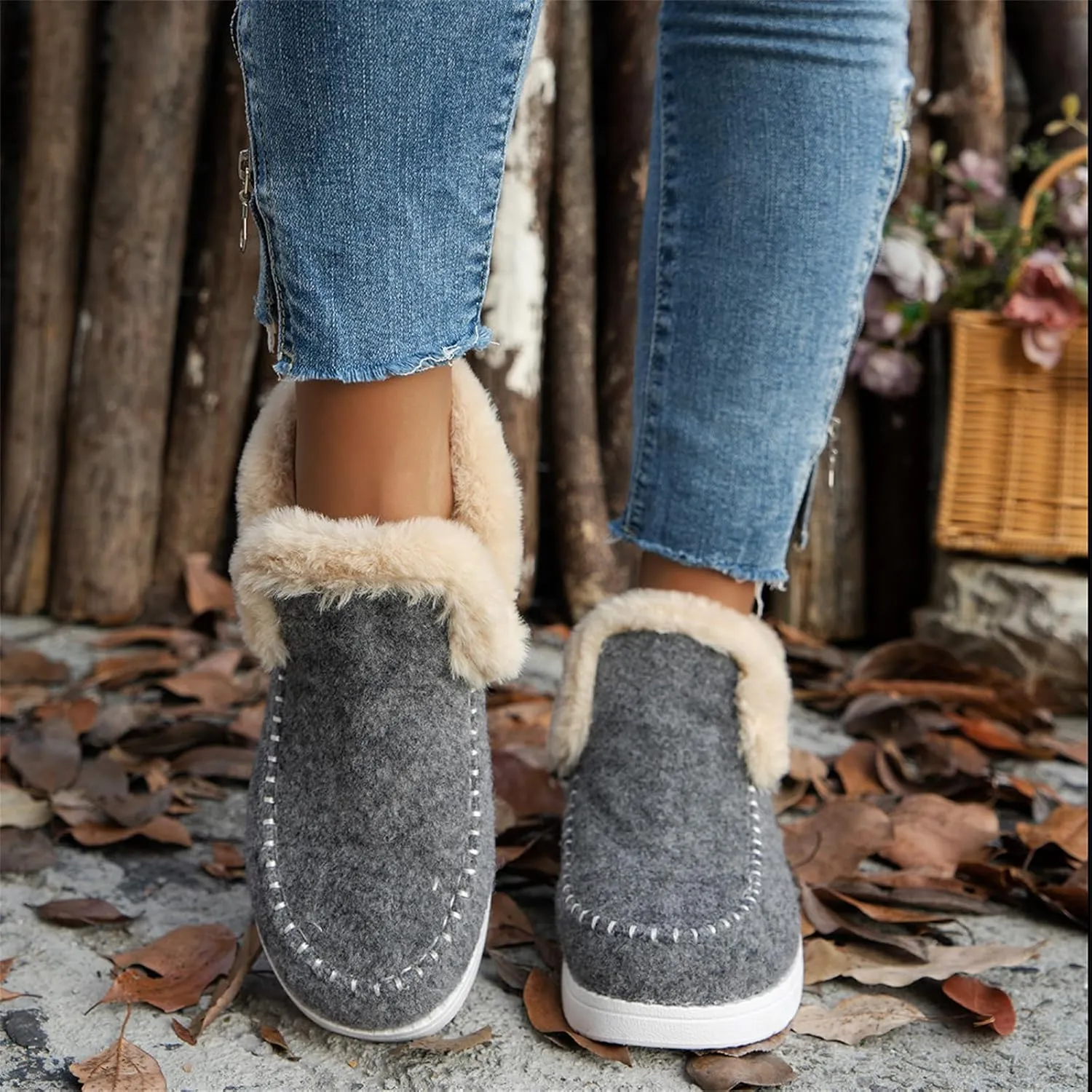 Ladmiple Winter Boots For Women 2024 Fashion Snow Boots Slip on Warm Comfortable Fur Lined Ankle Booties Loafers Shoes