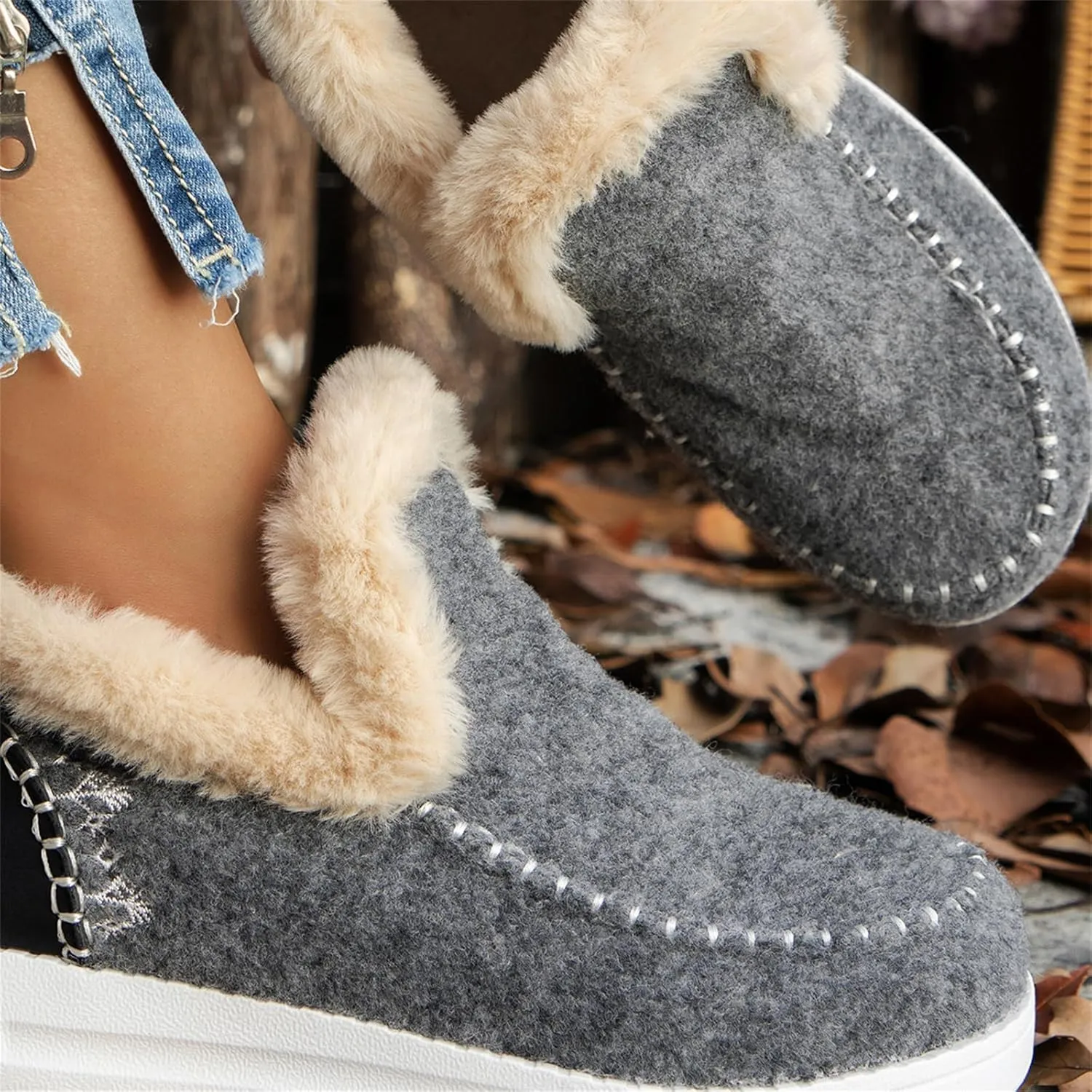 Ladmiple Winter Boots For Women 2024 Fashion Snow Boots Slip on Warm Comfortable Fur Lined Ankle Booties Loafers Shoes