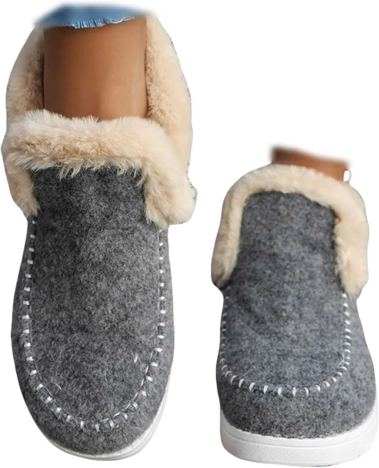 Ladmiple Winter Boots For Women 2024 Fashion Snow Boots Slip on Warm Comfortable Fur Lined Ankle Booties Loafers Shoes