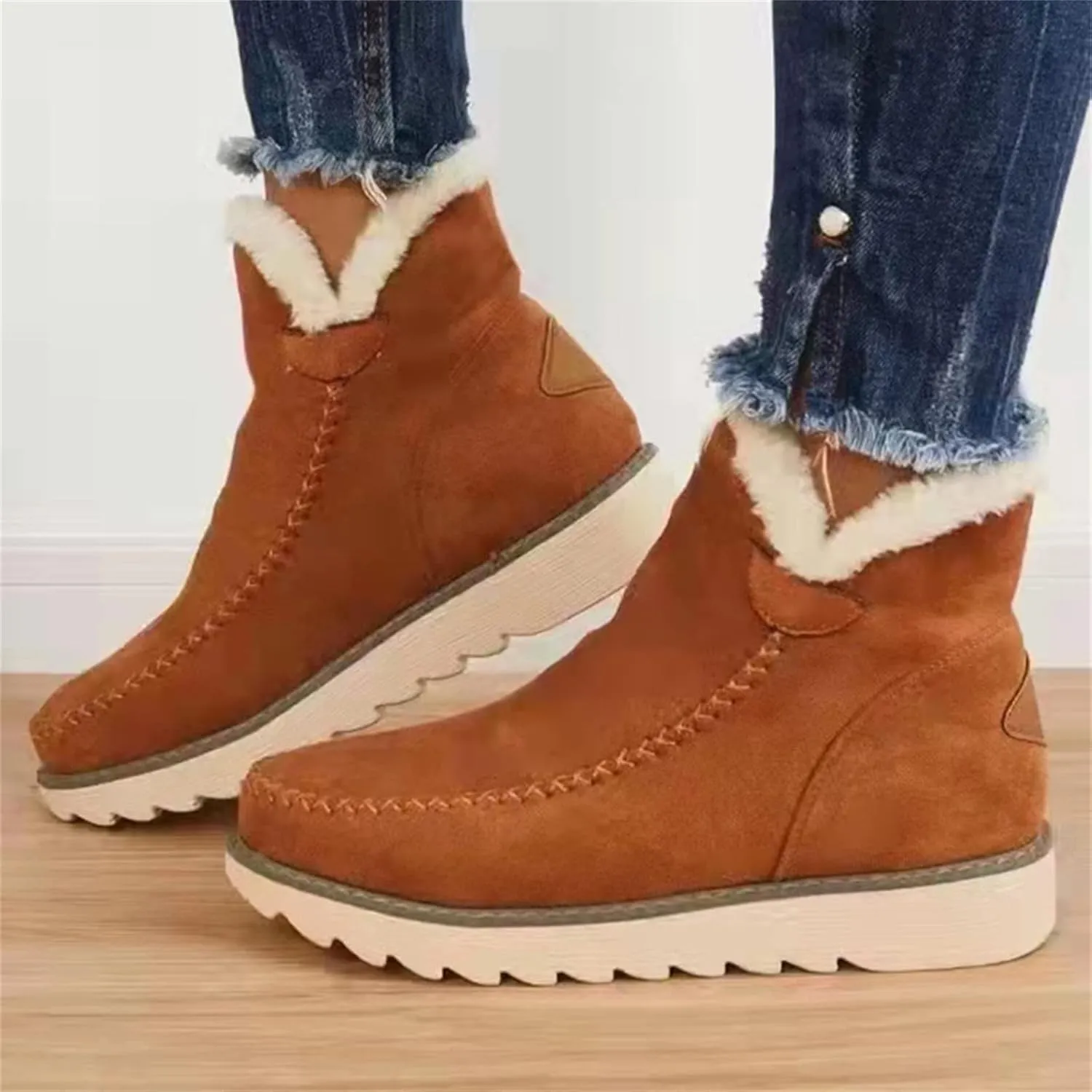 Lausiuoe Trending Winter Boots For Women 2024 Snow Ankle Booties Slip On Comfortable Fuzzy Fashion Casual Loafers Shoes