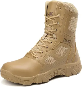 Men's Military Tactical Work Boots Side Zipper Leather Motorcycle Combat Boots Desert Combat Men Outdoor Boots for Hiking Climbing
