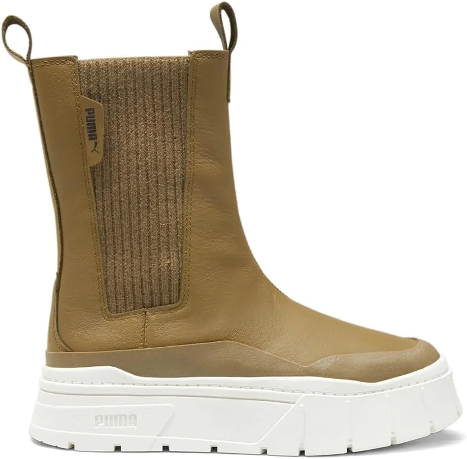 PUMA Womens Mayze Stack Round Toe Platform Chelsea Pull On Casual Boots Ankle Low Heel 1-2" - Brown - Size 8 M