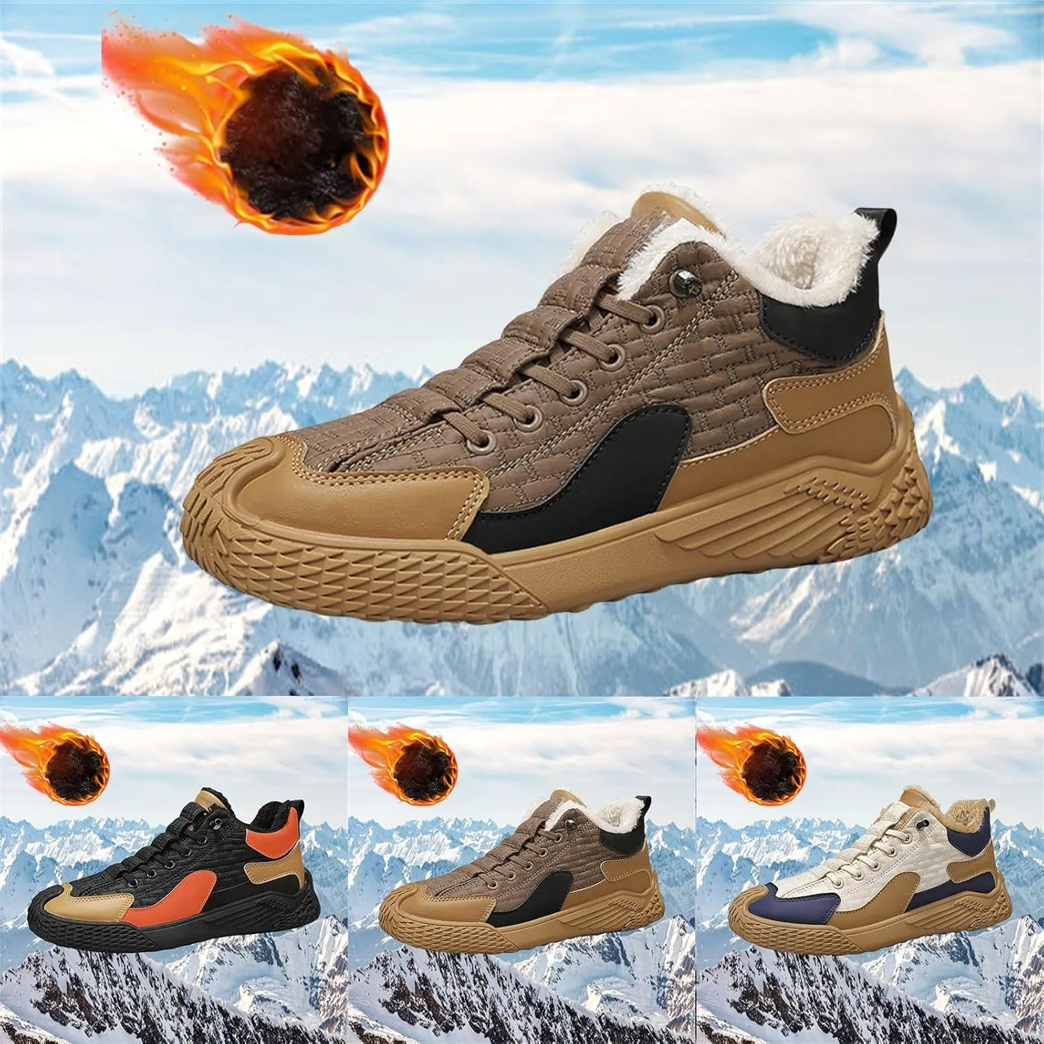 Snow Boots for Men Lace-up Snow Boots Plush Lined Winter Boots Shoes Non-slip Short Boots Lightweight Walking Shoes