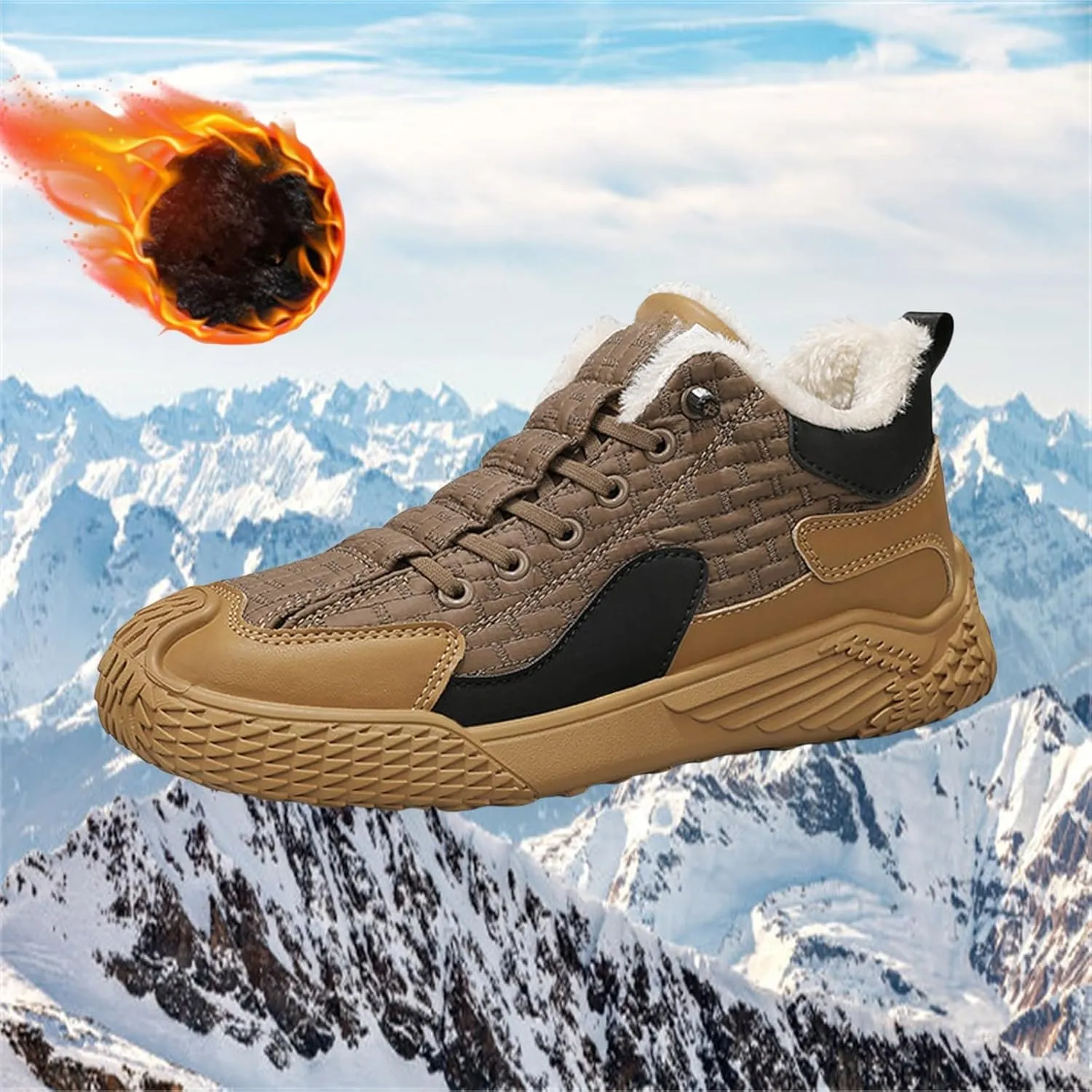 Snow Boots for Men Lace-up Snow Boots Plush Lined Winter Boots Shoes Non-slip Short Boots Lightweight Walking Shoes