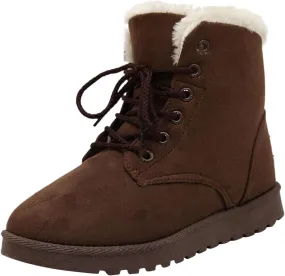 Snow Boots for Women Waterproof, Wide Width Ankle Boots Lace-Up Mid Calf Booties Warm Fur Lining Boots Anti Slip Waterproof Hook Loop Comfortable Outdoor Boot