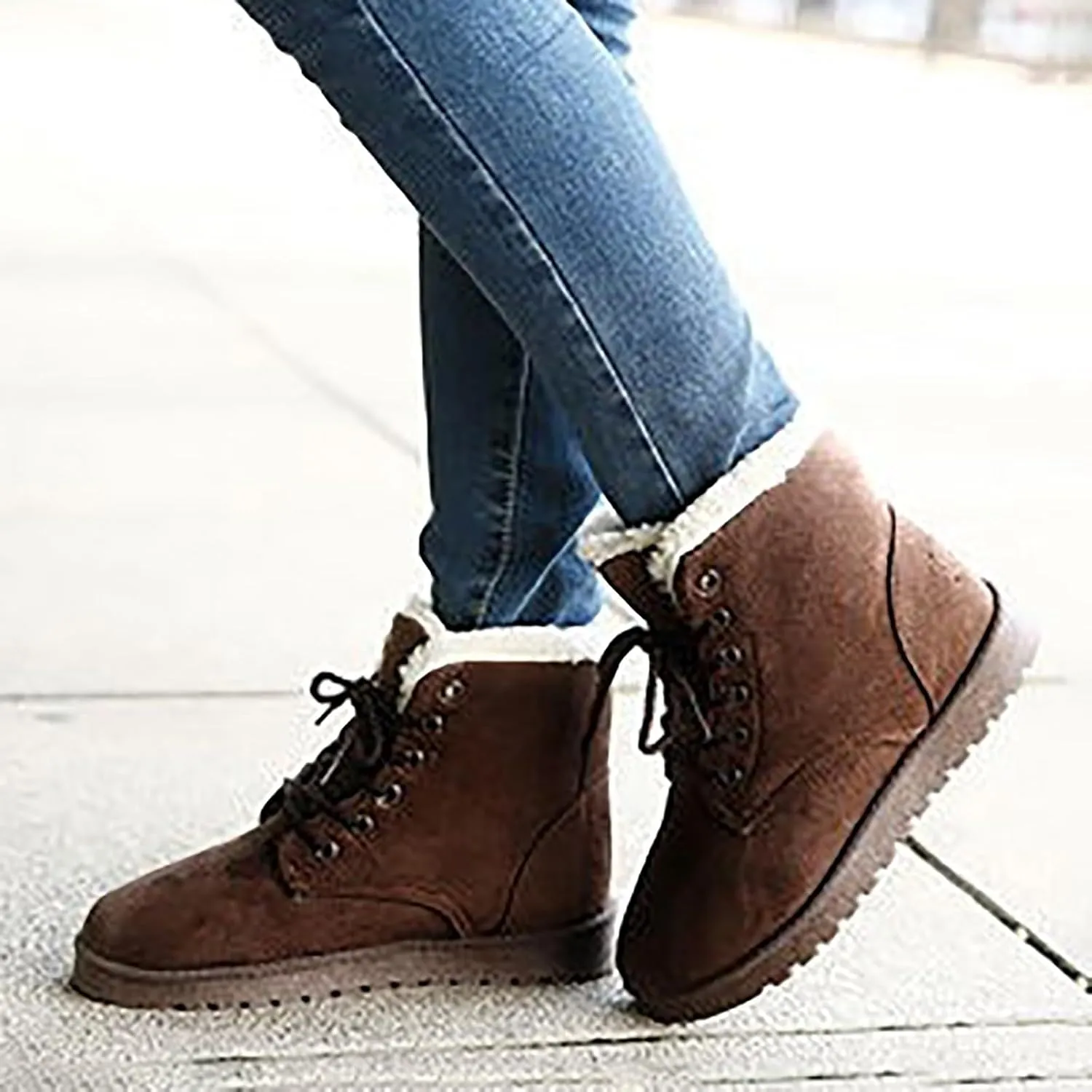 Snow Boots for Women Waterproof, Wide Width Ankle Boots Lace-Up Mid Calf Booties Warm Fur Lining Boots Anti Slip Waterproof Hook Loop Comfortable Outdoor Boot