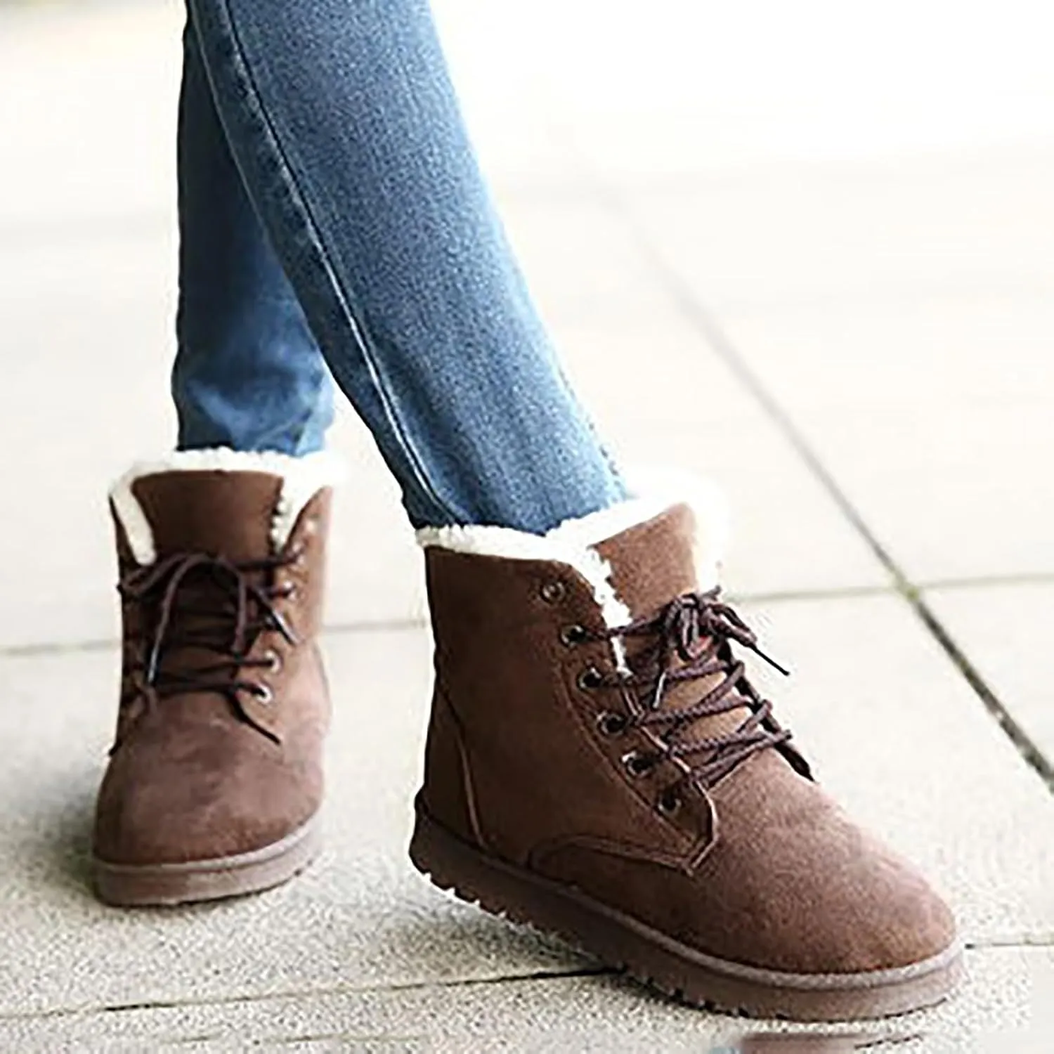 Snow Boots for Women Waterproof, Wide Width Ankle Boots Lace-Up Mid Calf Booties Warm Fur Lining Boots Anti Slip Waterproof Hook Loop Comfortable Outdoor Boot