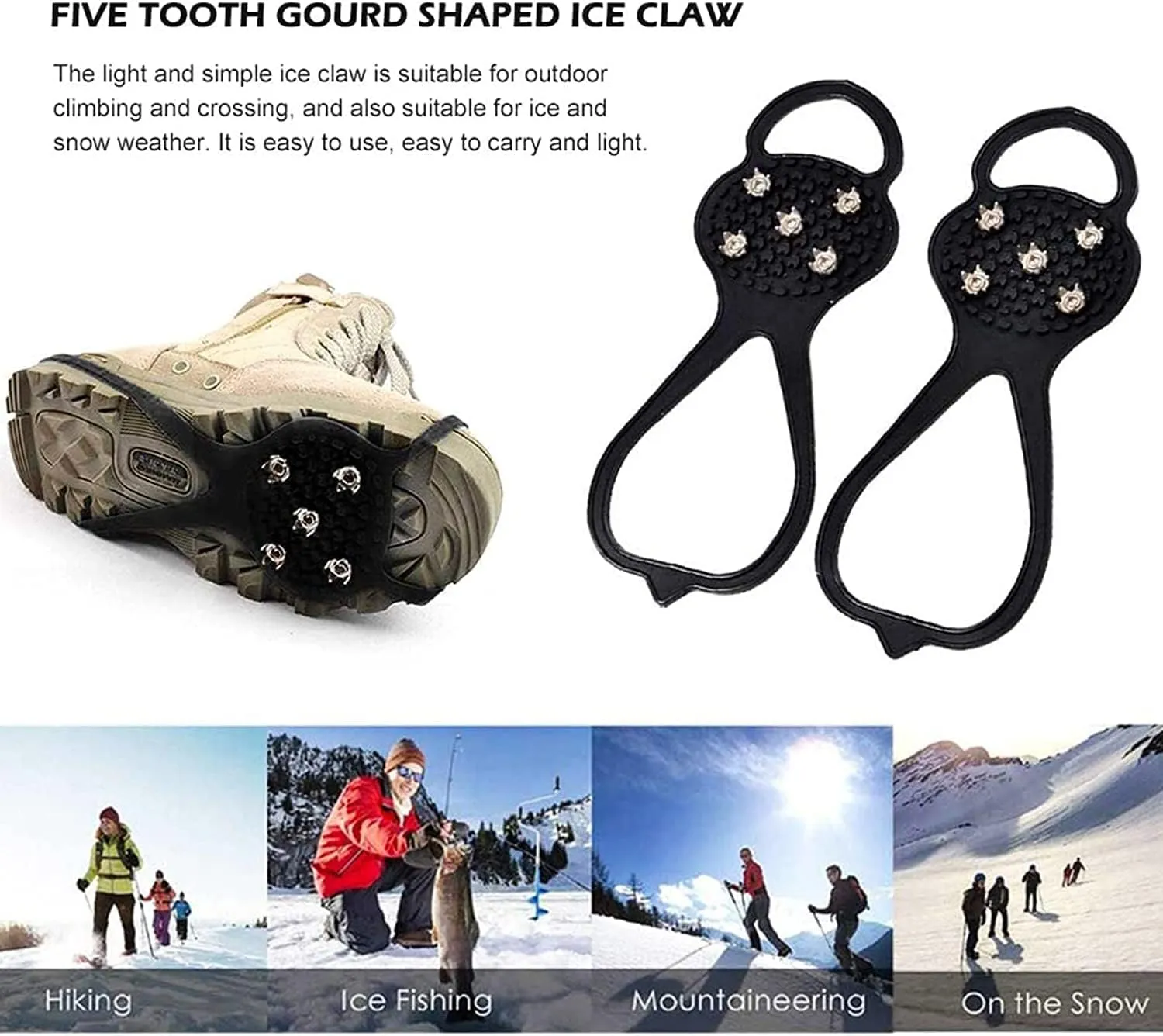 Universal Non-Slip Gripper Snow Grips, Durable Ice Traction Cleats for Shoes, Anti-Slip Silicone Gripper Spikes for Climbing, Walking, Hiking