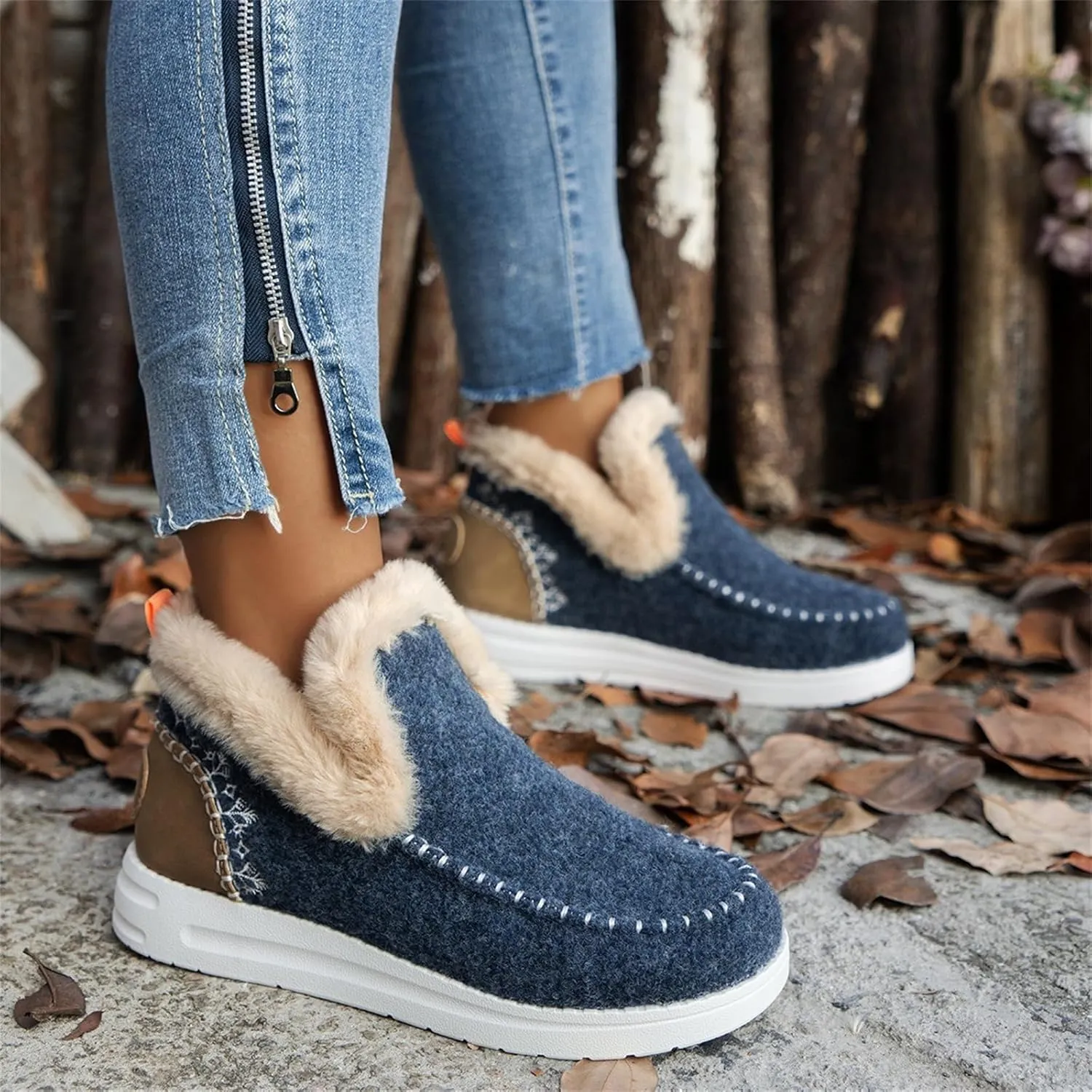 Winter Boots For Women 2024 Dressy Snow Boots Classic Faux Fur Lined Slip On Ankle Boots Fashion Warm Loafers Shoes