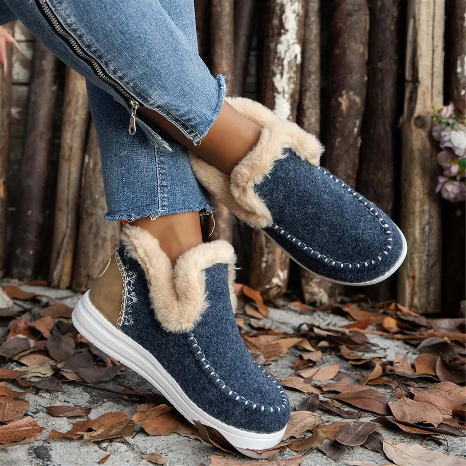 Winter Boots For Women 2024 Dressy Snow Boots Classic Faux Fur Lined Slip On Ankle Boots Fashion Warm Loafers Shoes