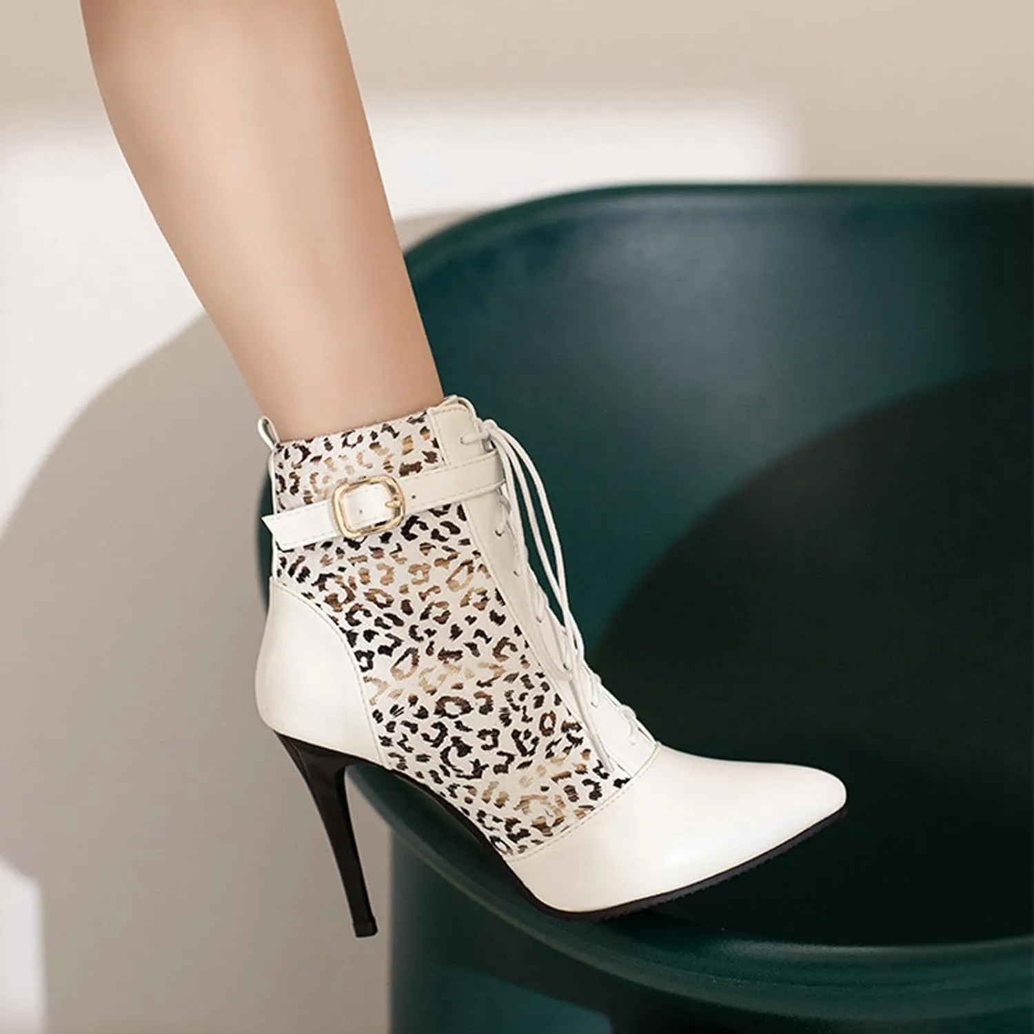 Women Ankle Boot Ladies High Heels Side Zipper Ladies Lace Up Mid Calf Boots Platform Synthetic Short Boots Elegant Shoe