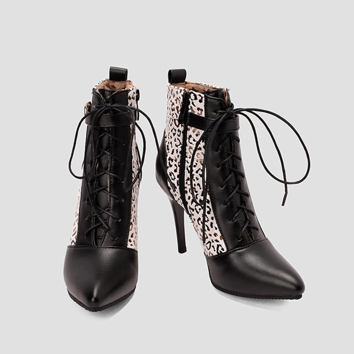 Women Ankle Boot Ladies High Heels Side Zipper Ladies Lace Up Mid Calf Boots Platform Synthetic Short Boots Elegant Shoe