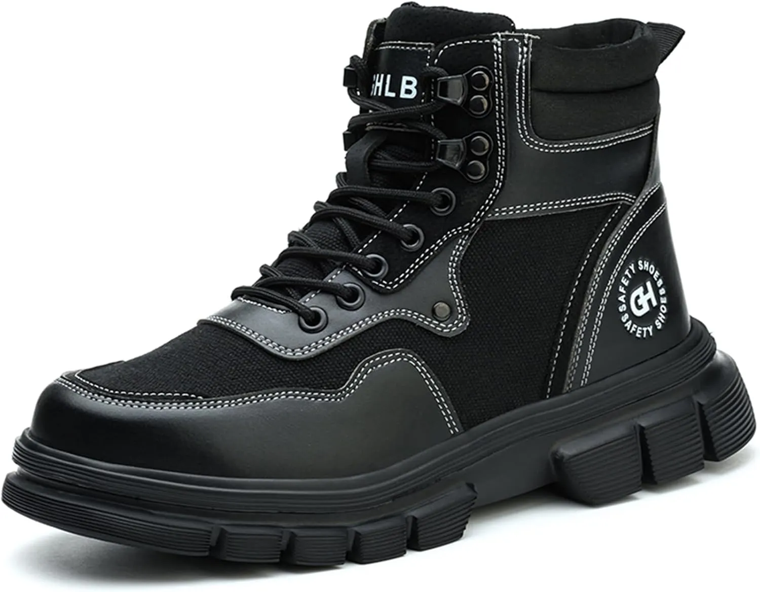 Work Safety Boots for Men Waterproof Lightweight Leather Mid Cut Arch Support Steel Toe Construction Sneakers